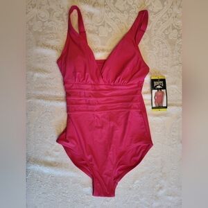 Roots Fuschia One Piece Swimsuit with Pleated Front, Size 6, NWT